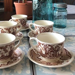 5 Tea Cups : Succulent Planters Brown & White Fair Winds VNTG VGC Alfred Meakin